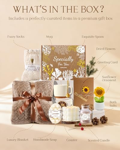 11pcs Spa Gift Baskets for Women, Sunflower Self Care Set, Brown - Image 2