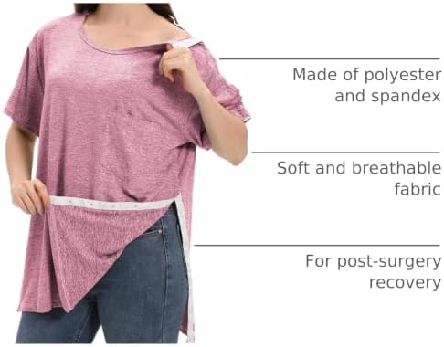 Women Shoulder Surgery Shirts for Women Tear Away Post Surgery Shirt for Men Full Snap Access Recovery Clothing - Image 4