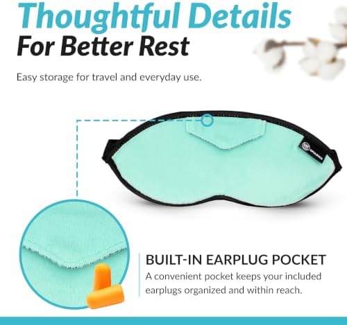 Dream Essentials Opulence Micro Plush Sleep Mask, Calm Sea Green Eye Mask for Sleeping with Earplugs, Front Pocket, Adjustable Strap, Cotton Lining, Light Blocking Travel Accessory for Night Rest - Image 7