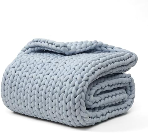 YnM Cooling Chunky Throw Blanket, Medium-Weight, Hand Knitted, Skin Friendly, Ventilated and Breathable, Machine Washable, Home Décor Piece for Couch, Sofa and Bed (Azure Blue, 40x50 Inch) by YNM