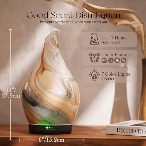 Porseme Essential Oil Diffuser 280ml Handmade Glass Diffuser 7H Runtime - Image 3