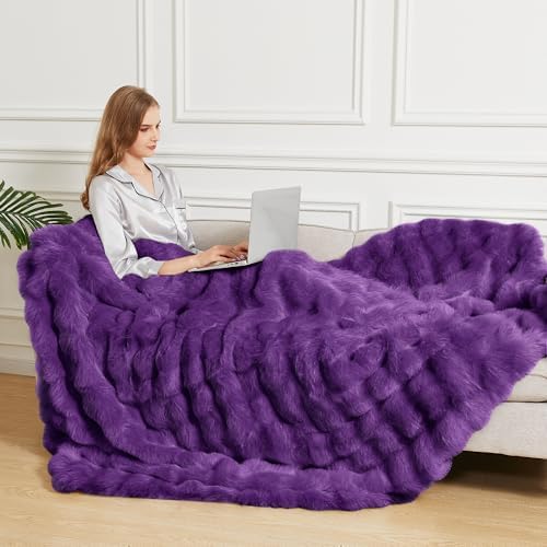 ORINOVA Purple Cozy Thick Throw Fuzzy Blanket for Couch Fluffy Faux Fur Blankets for Bed Living Room Women Gift Home Decor 60x80 - Image 4