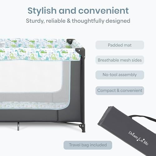 Dream On Me Zodiak Portable Playard, Compact for Travel, Carry Bag, Gray/Green - Image 5