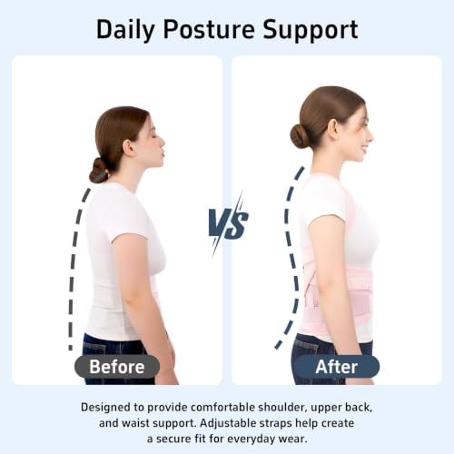 Posture Corrector for Women and Men, Back Brace with Adjustable Shoulder Brace, Full Support Waist Belt and Lumbar Panel, Spine Alignment Posture Trainer for Neck, Shoulder, Upper and Lower Back Support, Slouching and Hunchback Corrector (Pink, Small) - Image 3