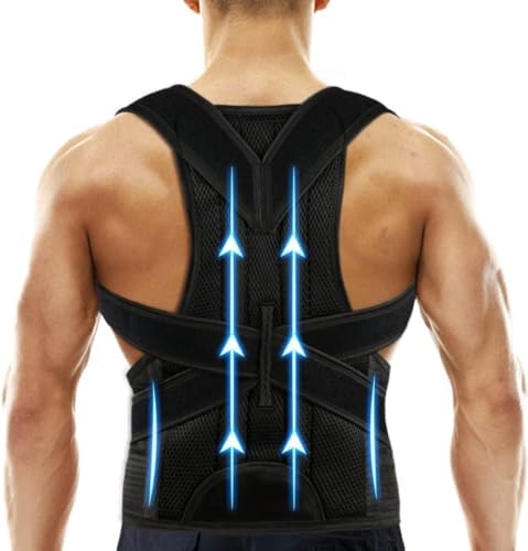 Back Brace Posture Corrector for Women and Men, Shoulder Straightener, Adjustable Full Back Support, Relief for Neck/Shoulder/Back Pain, Scoliosis & Hunchback Correction, Breathable Mesh Design (Black, Medium/Large (Waist 33"-40")) by Unknown