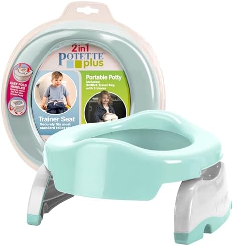 Kalencom Potette Plus 2-in-1 Travel Potty and Trainer Seat - Dual-Purpose Potty Training Toilet Seat - Portable Potty for Toddler Travel - with Durable, Lock-in Legs and Splash Guard - Pastel Mint by Kalencom