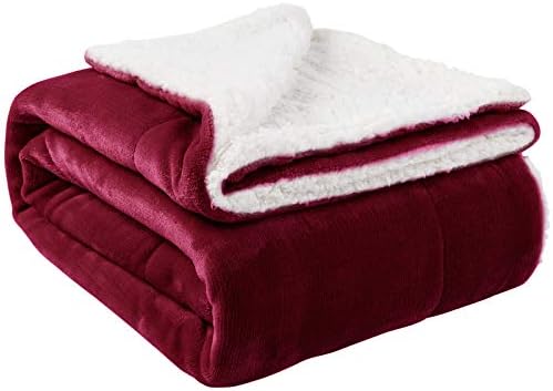 NANPIPER Sherpa Blanket Warm Blankets Super Soft Fuzzy Flannel Fleece/Wool Like Reversible Velvet Plush Couch Blanket Lightweight(Wine Red Throw Size 50"x60") by NANPIPER