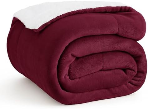 Bedsure GentleSoft Sherpa Fleece Twin Size Blanket for Couch, Non-Heated, Thick and Warm Throw for Girls and Women, Soft Fuzzy Plush Twin Blanket for Winter, Burgundy, 60x80 Inches by BEDSURE