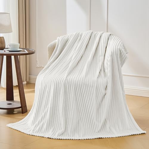 Bnuitland Fleece Throw Blanket for Couch, 300GSM Soft Warm Cozy Fluffy White Throw for Adults & Kids, Stripe Pattern 50"x60", All Season Sofa Bed Blanket for Home Decor - Image 6