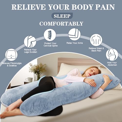 Chilling Home Pregnancy Pillows - U Shaped Maternity Pillow for Pregnant Women with Velvet Removable Cover - 55 inch Pregnancy Pillows for Sleeping - Body Pillows for Adults Full Support - Grey - Image 2