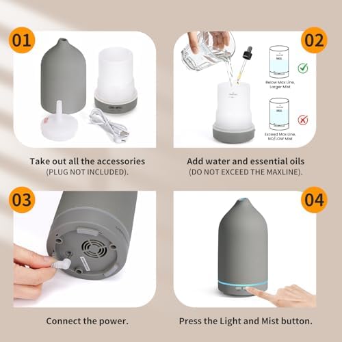URPOWER 120mL Ceramic Essential Oil Diffuser Diffuser Oil Machine - Image 7