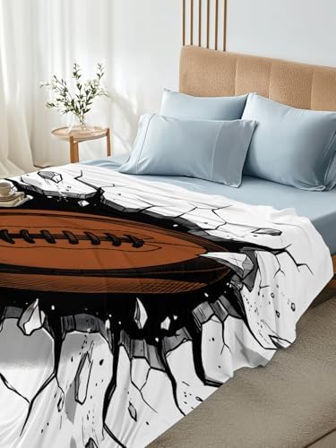 King Flat Sheet 3D Brown Rugby Flat Sheets Only Soft Breathable Microfiber Bedding Top Sheets Luxury Hotel Quality Football Break Through Wall King Bed Sheet for All Season Bedroom Dorm Home Decor - Image 4