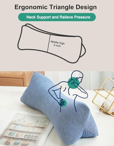 Buckwheat Neck Pillow, Cervical Neck Roll Bolster Pillow for Pain Relief, Washable Cover, Firm Neck Support Ideal for Back Side Sleepers, Office Lunch Break, Blue 15 X 5 Inches - Image 3