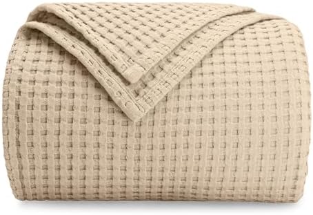 Comfy Cubs 100% Cotton Waffle Weave Throw Blanket Breathable Skin-Friendly Soft Lightweight Blankets - Perfect Warm Textured Blanket Layer - Size for Couch Bed & Sofa (Sand, 50" X 60") by ComfyCubs