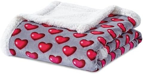 Elegant Comfort Luxury Valentine’s Day Sherpa Throw Blanket Ultra-Soft Cozy Velvet Pink Hearts Fleece Throw-Micromink Sherpa for Her, Wife, Girlfriend, Sherpa Reversible Blanket- Juliette by ELEGANTCOMFORT