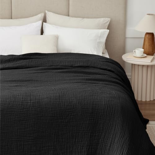 100% Cotton Muslin Blanket 50"x 60", 6 Layers Breathable and Lightweight Cotton Throw Blankets for Couch, Soft Cooling Summer Gauze Blanket for Adults All Season, Black - Image 2