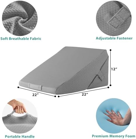 Bedluxe Wedge Pillow for Sleeping, Adjustable 9&12 Inch Foldable Bed Wedge Pillow Set, Orthopedic Memory Foam Triangle Pillows Wedge, 7-in-1 Elevated Pillows for Leg and Back Support, Grey - Image 6