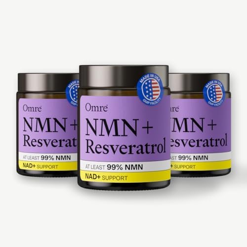 OMRE NMN + Resveratrol Supplement 99% Purity for Cellular Energy, NAD+ Boost | Highly Bioavailable Nicotinamide Mononucleotide Supplement Resveratrol 500mg & NMN 500mg, 3 Pack of 90 Days Supply by Omre%C2%AE
