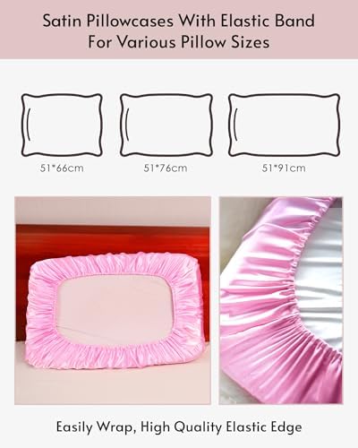 Yanideer Travel Elastic Band Satin Pillowcase for Hair & Skin, Cooling Satin Pillow Cover for Hotel - Image 4