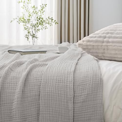 Esterra Muslin Blanket Queen Size Cozy Soft Lightweight Pre-Washed Cotton Blanket, All Season Breathable 4-Layer Gauze Blanket Throw for Couch Bed, Gray Violet, 90x90 Inches - Image 4