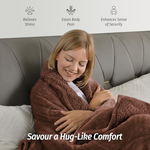 Wemore Sherpa Fleece Weighted Blanket for Adult 20 lbs Queen 60"x80" Brown - Image 4