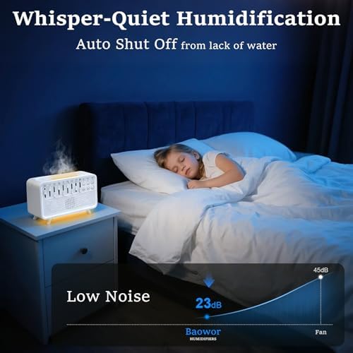White Noise Night Light Sound Machine Humidifier 3-in-1 White Noise Machine with 8 Ambient Sounds Air Humidifier for Bedroom Powered by USB Essential Oil Diffuser for Sleeping Meditation Work - Image 6