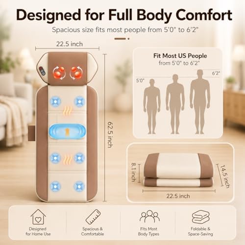 Full Body Massage Mat with Shiatsu Neck Massage Pillow, Heated Relaxation Pad with Lumbar Support, Foldable Massage Mattress with Vibration for Bed, Sofa, Floor or Recliner, Gift for Dad/Mom/Friends - Image 7