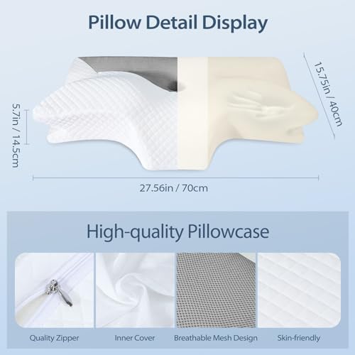 HOMCA Cervical Pillow, Ergonomic Memory Foam Neck Pillow for Pain Relief - Image 3