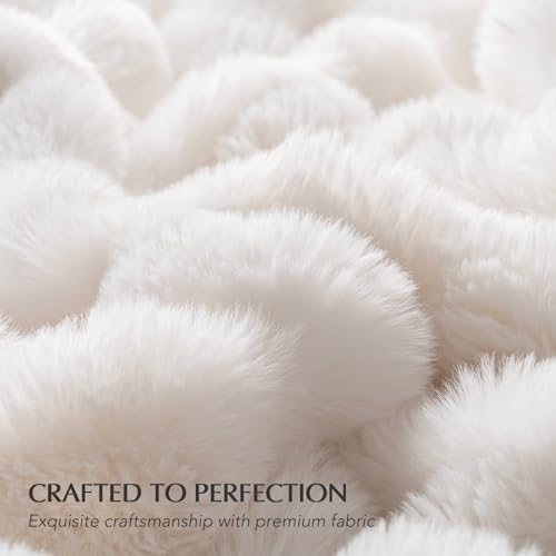 EverGrace Faux Rabbit Fur Bubble Throw Blanket, 90"x90", Ivory White - Image 4