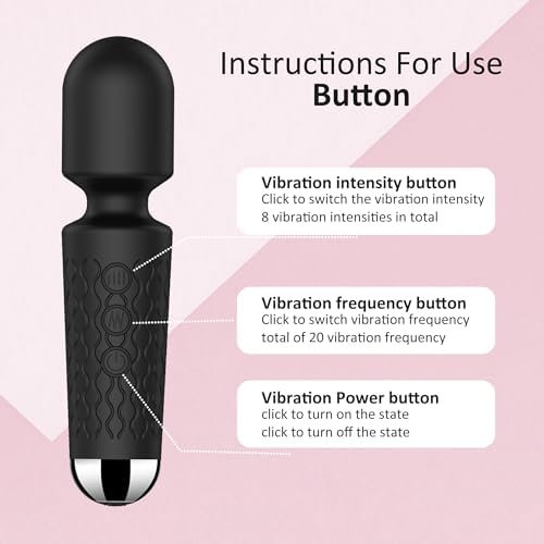 Handheld Cordless Mini Massager, Powerful Quiet with Waterproof, 20 Modes & 8 Speeds Vibration Wand for Back Neck Shoulders, Muscle Soreness Relief & Recovery (Black) - Image 4
