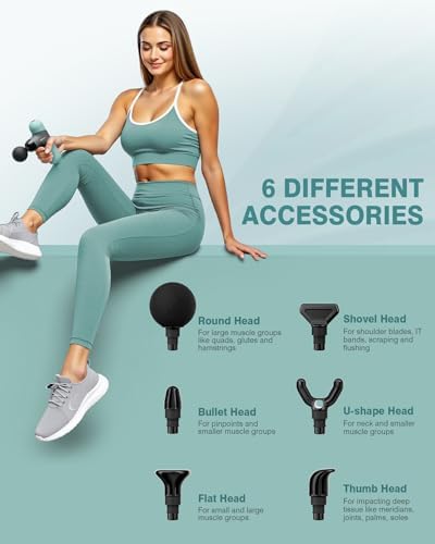 Morelax Mini Massage Gun Portable Deep Tissue Muscle Percussion Massager, Electric Handheld Sport Massager with 6 Massage Heads 4 Speed, Best Gift (Blue) - Image 6