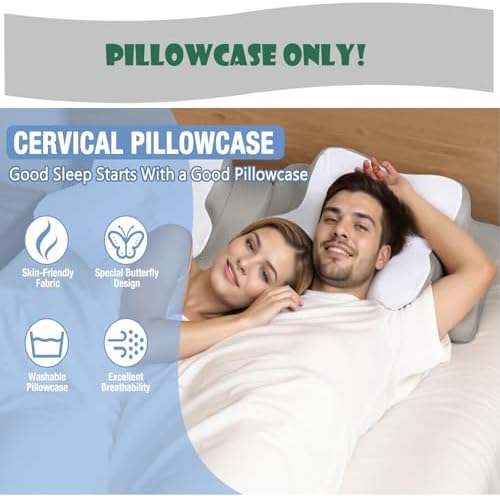 TOPPURE Soft and Coll Pillowcase for Cervical Pillow, Pillow Case ONLY, Pillowcase for Butterfly Shape Cervical Memory Foam Pillow (Queen Size 24.8“x14.96”x5.51“, White-Gray) - Image 5