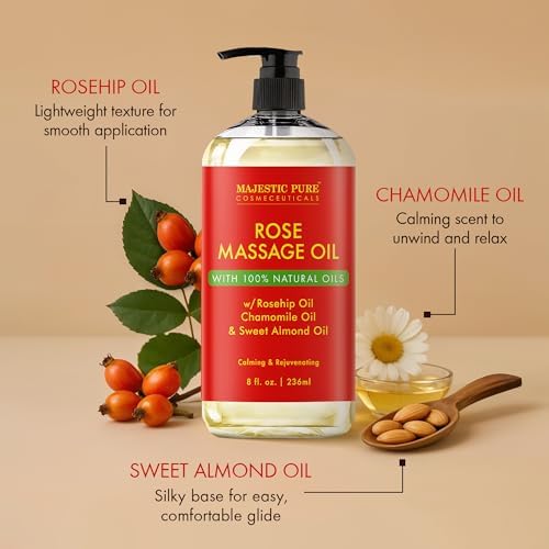Majestic Pure Rose Massage Oil, Floral Aromatherapy Body Oil, 8 Fl Oz - Image 2
