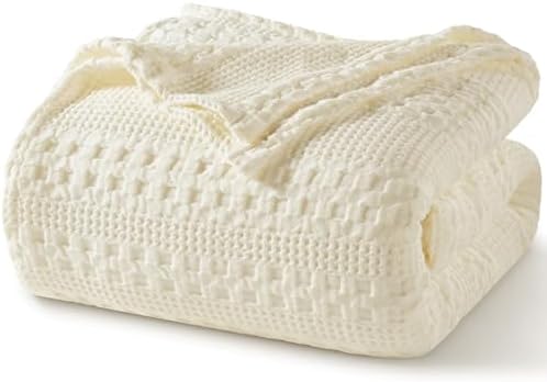 PHF Lightweight 100% Cotton Waffle Blanket for Bed, King, Cannoli Cream by PHF