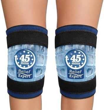 2 Packs 45-Minute Knee Ice Pack Wrap with Advanced Ice Grid Gel, Long-Lasting Cold Pack for Knees, Calves & Elbows, Flexible & Reusable Gel Ice Pack for Post-Workout Recovery, Joint Discomfort by ReliefExpert