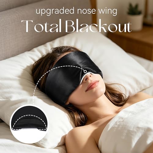 Silk Sleep Mask 22 Momme 100% Mulberry Silk & 3.5cm Silk Hairband Set for Side Sleeper Women Men,Light Blocking Nose Pad, Adjustable Silent Strap,Eye Mask fo Home & Travel Use (Black) - Image 4