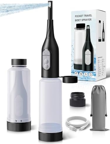 Portable Bidet for Travel – Electric Peri Bottle with Dual Spray Modes, 360° Nozzle, Water Bottle Adapter, USB Rechargeable, Waterproof, Travel Bidet for Postpartum & Personal Hygiene (Black) by ONTHEWEIBABYESSENTIALS