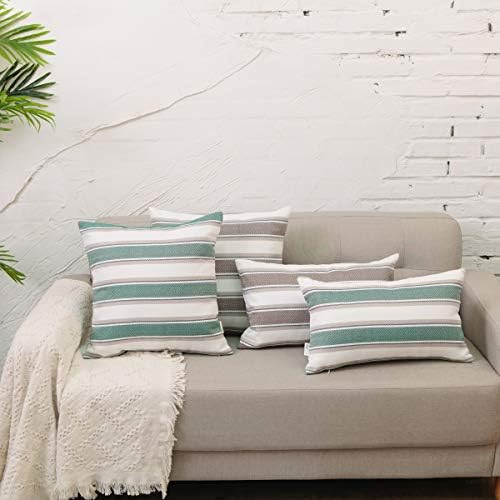 2 Pack Multicolor Stripe Pillow Case Soft Faux Linen Square Decorative Throw Cushion Cover Pillowcase with Hidden Zipper for Sofa Car Couch Living Room 18" x 18 " - Image 7