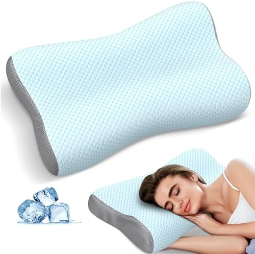 Cervical Neck Pillow for Pain Relief, Contour Memory Foam Pillows for Sleeping, Ergonomic Pillow Orthopedic Cooling Pillow Bed Pillow Neck Support for Side Back Stomach Sleepers(Light Blue) by Polovo