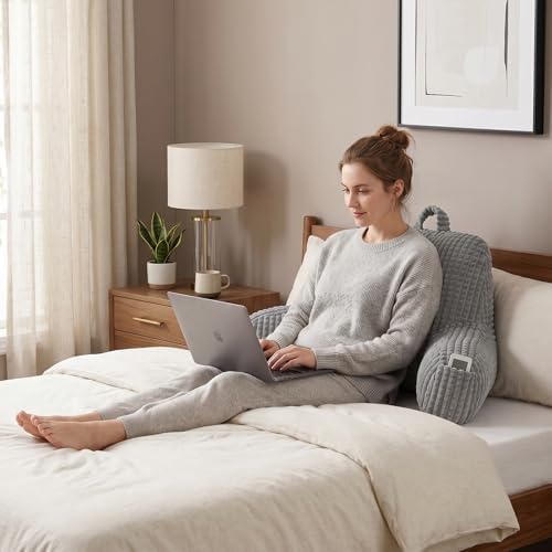 Reading Pillow with Arms for Bed Sitting,Gray Flannel - Image 2