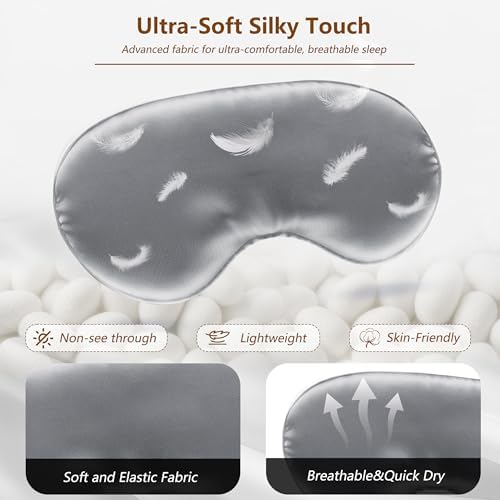 Sleep Mask Silk Eye Mask for Men Sleeping Mask, Adjustable Elastic Strap for Night Shading Sleep Mask, Soft and Comfortable for Both Men and Women (Grey, 2 Packs) - Image 4