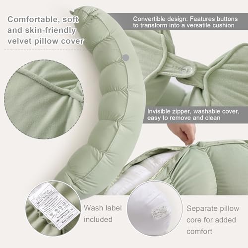 Peallow(Pat. Pend) – Long Round Body Pillow for Adults, Bolster Pillow for Sleeping, Soft and Supportive Pillow for Sleeping & Lumbar Support (Celadon Green,47") - Image 4