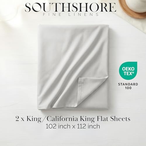 Oversized King Flat Sheets Only 2 Pack Set Wrinkle Free 112x102 Light Grey - Image 2