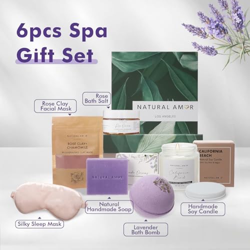 Natural Amor Spa Gift Set for Women – 6-Piece Self Care Gift Box with Handmade Soap, Bath Bomb, Candle & Skincare, Ready-to-Gift Relaxation Set - Image 3