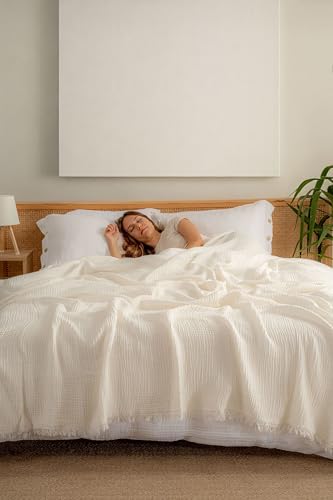 Muslin Blanket - Pure 100% Turkish Cotton Airy Soft Light Versatile Gauze Throw Blanket for Bed, Couch, Sofa (Natural, King Size (95" x 110" inch)) by RAYMETEKSTIL