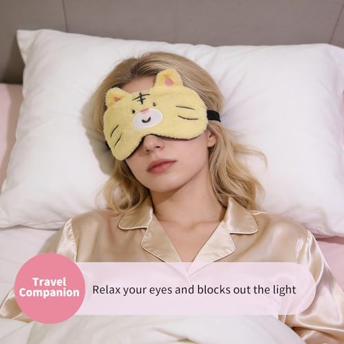 PERFECTSIGHT Sleep Eye Masks, Cute Sleep Eye Cover Lightweight Adjustable Eyeshade Mask Cover for Women Men Sleep Travel Nap, Yellow Tiger+Pink Kitty - Image 3