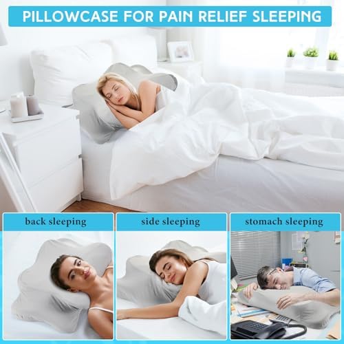 Hahafelt 2 Pcs Cooling Cervical Pillowcase with Zipper (Only Pillowcase) Ergonomic Cervical Neck Pillow Cover Breathable Cool Pillow Case for Side Back Stomach Sleepers (Gray,Standard Size) - Image 6