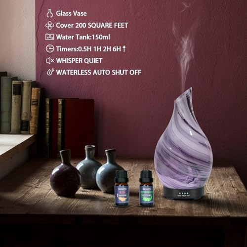 Aromatherapy Essential Oil Diffuser for Home- Art Glass Diffuser for Essential Oils with Waterless Auto Shut-Off 4 Timer 7 Colors LED Night Light for Home Office Decor Gifts for Women - Image 5