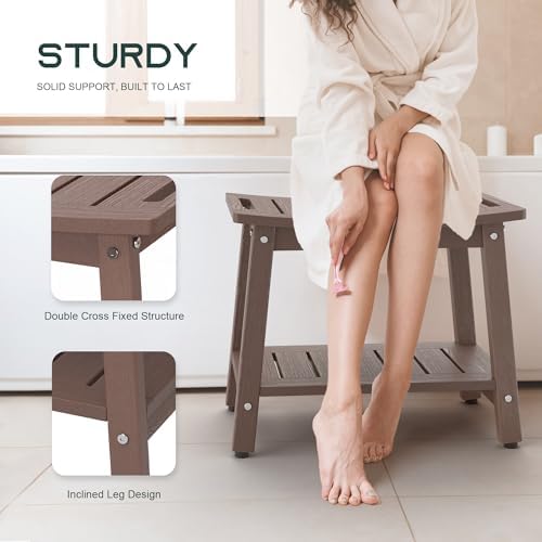 Waterproof HDPE Shower Bench for Inside Shower, Shower Stool, Mocha - Image 4