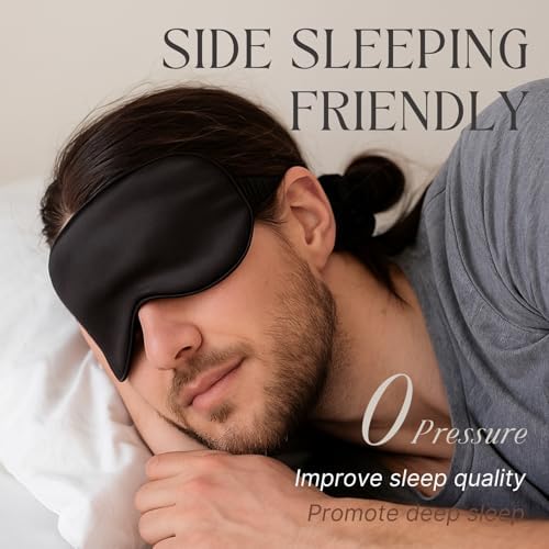 Black Sleep Eye Mask, Blackout Silk Satin Travel Blindfold Set Women - Image 4
